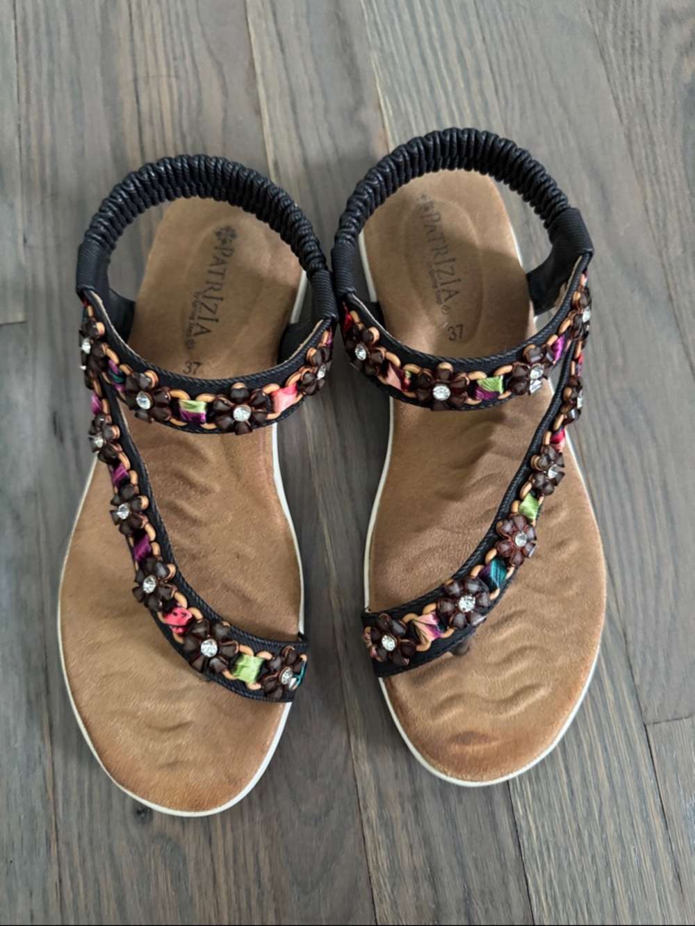 Women's Patrizia by Spring Step Brown Multicolor Beaded T-Strap Sandals size 37